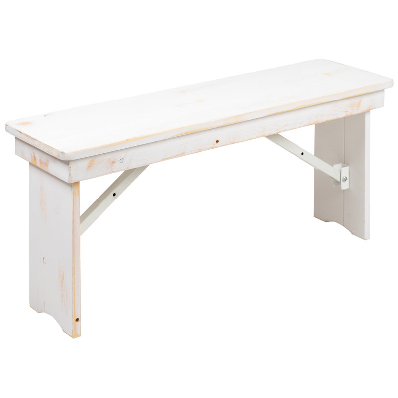 Dejon 40" x 12" Commercial Grade Rustic Solid Pine Folding Bench by Flash Furniture, Antique Rustic White