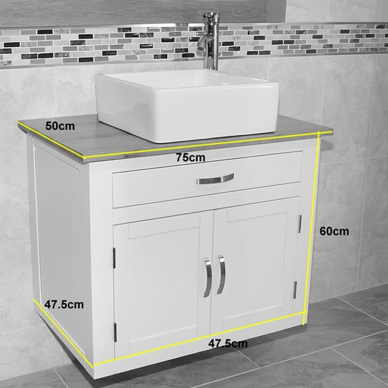 Boroughbridge 750mm Single Bathroom Vanity with Vessel Stone Basin, Black Quartz