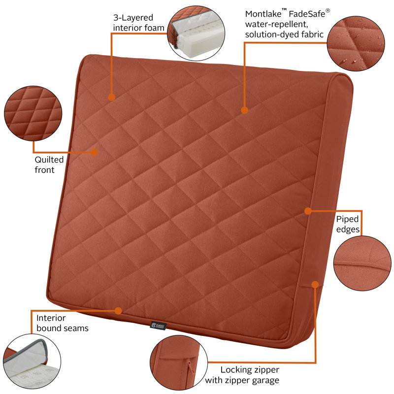 Ayvion Water-Resistant Patio Quilted Lounge Cushion, 4" H x 21" W x 20" D, Spice