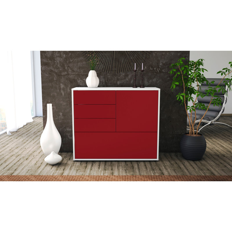Redondo 92cm Sideboard, White/Red