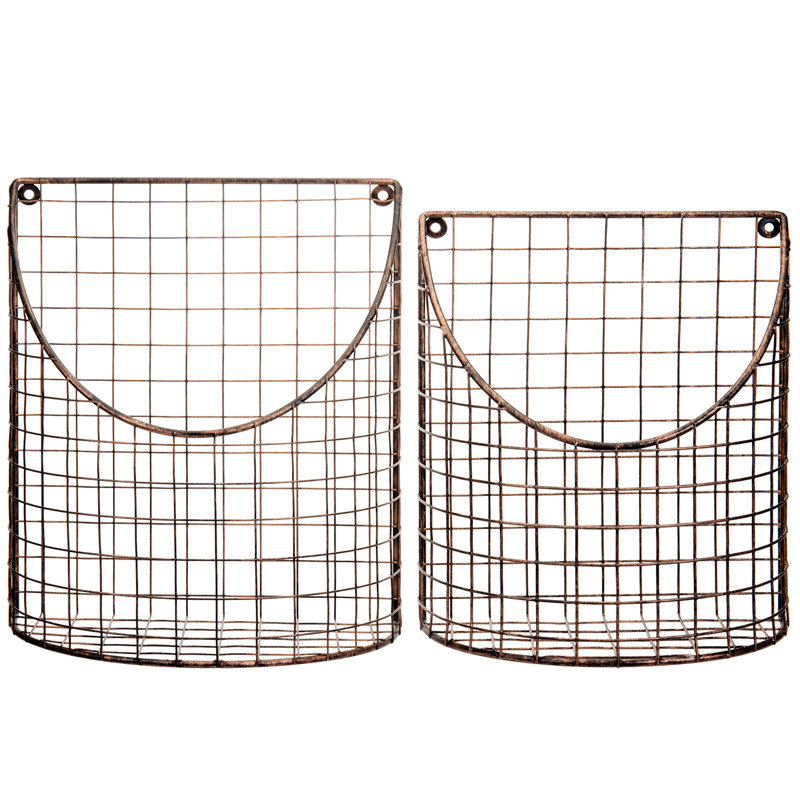 Metal 2 Piece Decorative Basket Set, Bronze