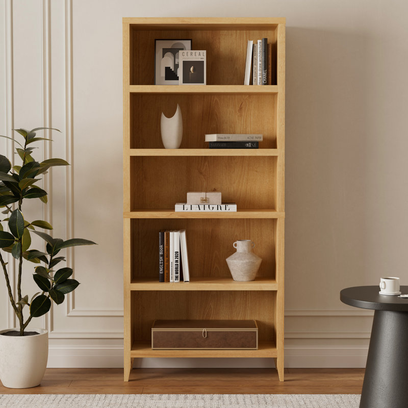 71" Farmhouse 5-Tier Tall Bookcase – Adjustable Shelves, Wooden Open Storage Unit