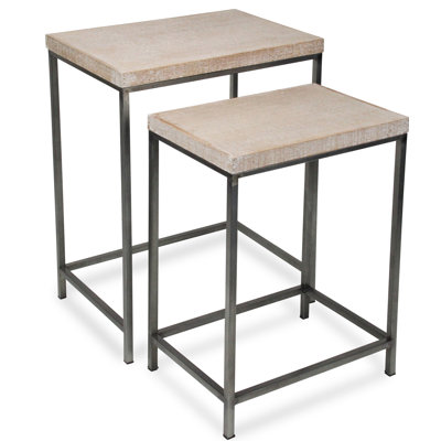 Cordelia Set of 2 Nesting Side Tables, Wood and Metal Distressed Rustic Accent Tables
