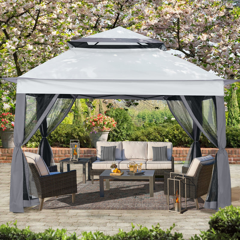 Pavillon de jardin en acier, Gris foncé, H 116,4 po x l 132 po x P 132 po
