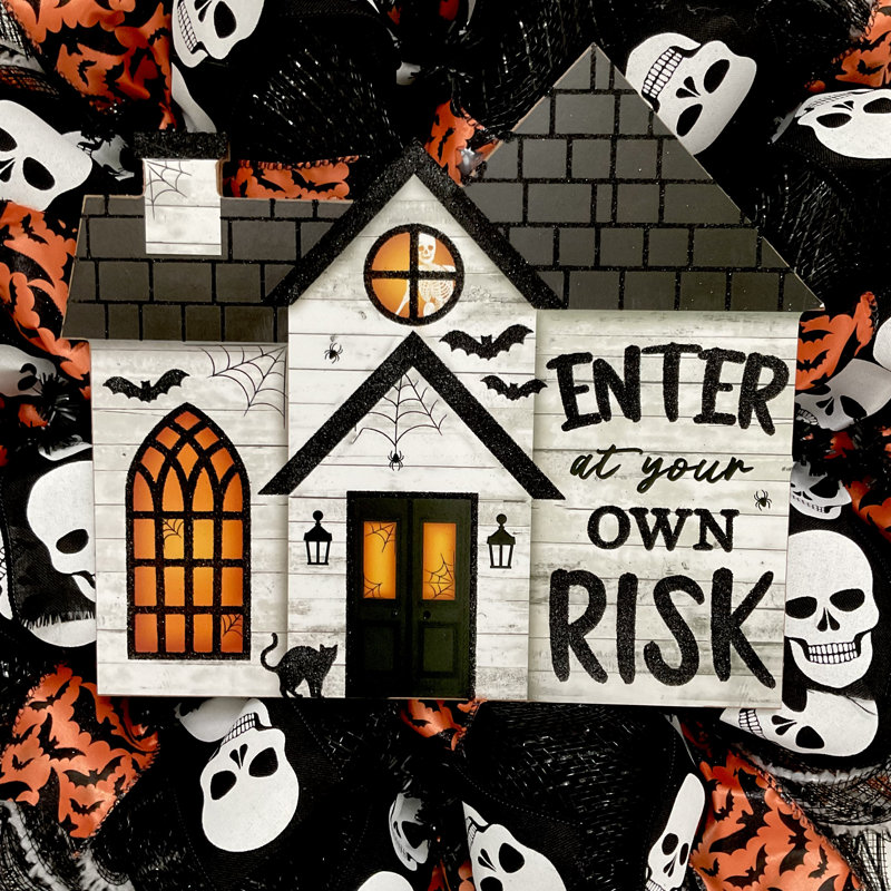 Haunted By Risk The Holiday Aisle® Halloween Wreath Enter At Your Own Risk Haunted ...
