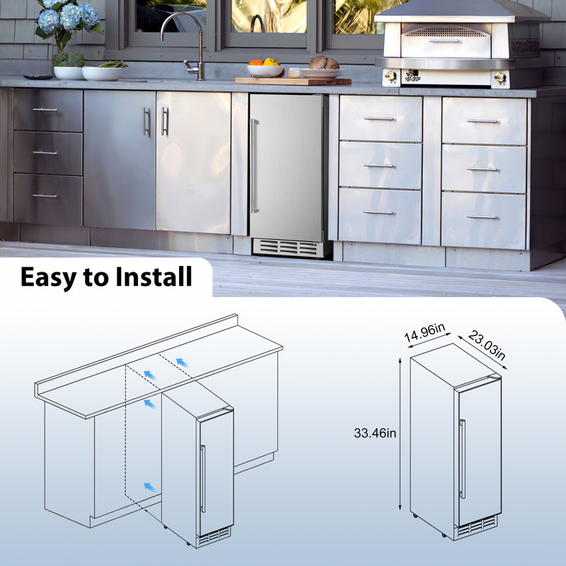 127 Cans 3.1 Cubic Feet Outdoor  Stainless Steel Built-in & Freestanding Beverage Refrigerator With Digital Control, Security Lock, And Blue Led Light