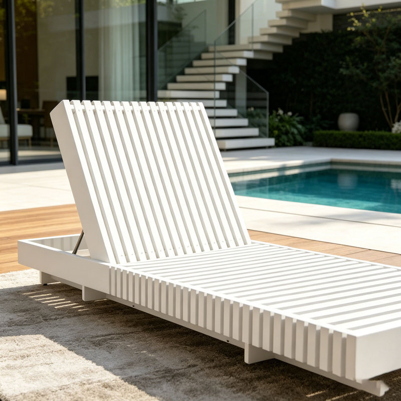 Chaise longue d'extérieur moderne en bois massif - Chaise longue inclinable réglable pour patio, Blanc
