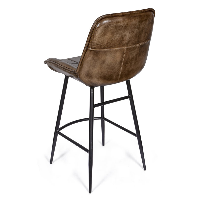 Upholstered Counter Stool with Metal Frame, Dark Brown