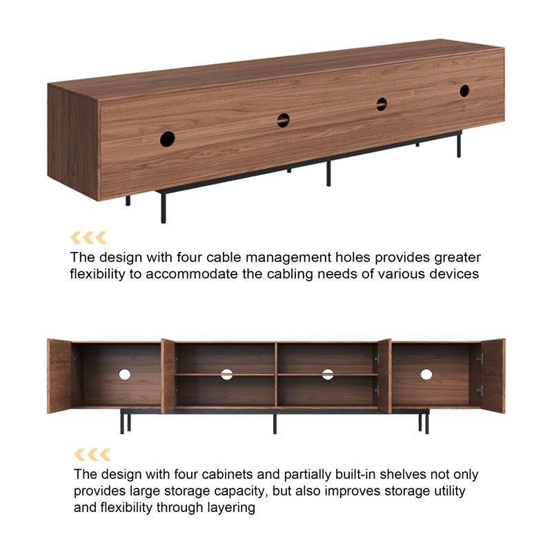 86.61" Walnut Wood TV Stand with 4 Cabinets