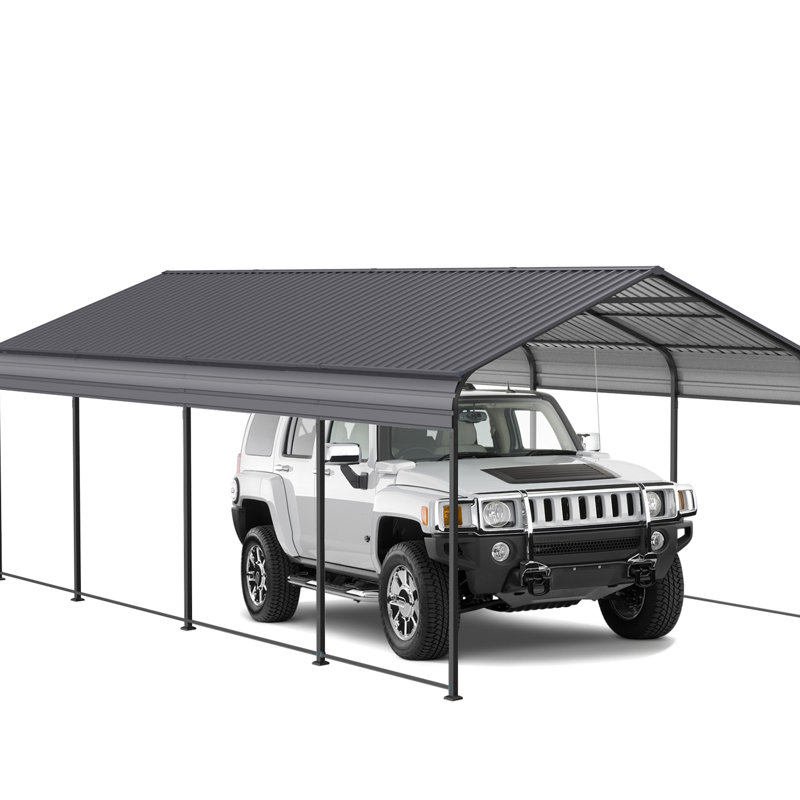 1220 Ft Metal Carport Shed - Weather Resistance Garage Gray Heavy-Duty Galvanized Steel Roof For Stability