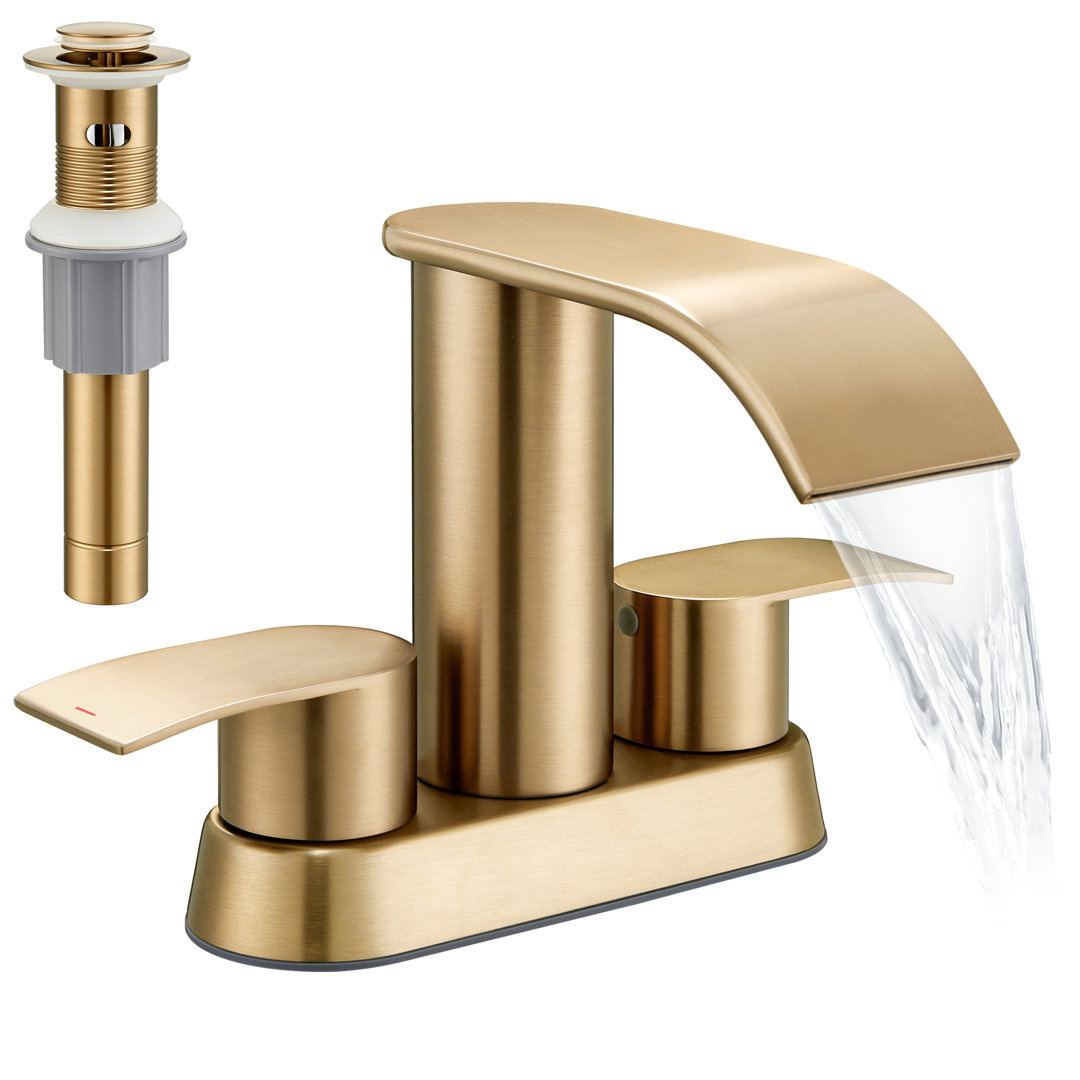 4" Centerset Double Handle Waterfall Bathroom Sink Faucet with Pop Up Drain GAGALIFE 