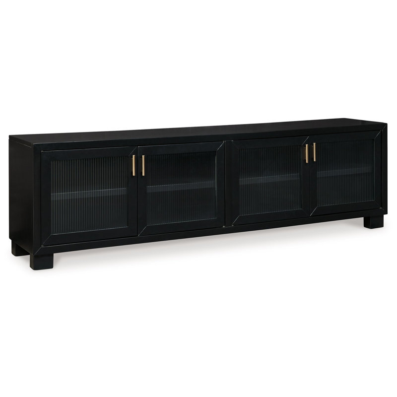 Winbardi Black 85" TV Stand with Glass Doors and Cabinets