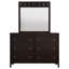 Commode 6 tiroirs avec miroir assorti, commode en bois d'hévéa et quincaillerie argent brossé Cappuccino