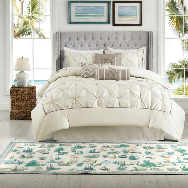 Elegant Tufted Bedding Sets Polyester Cal King, Modern Ivory Home