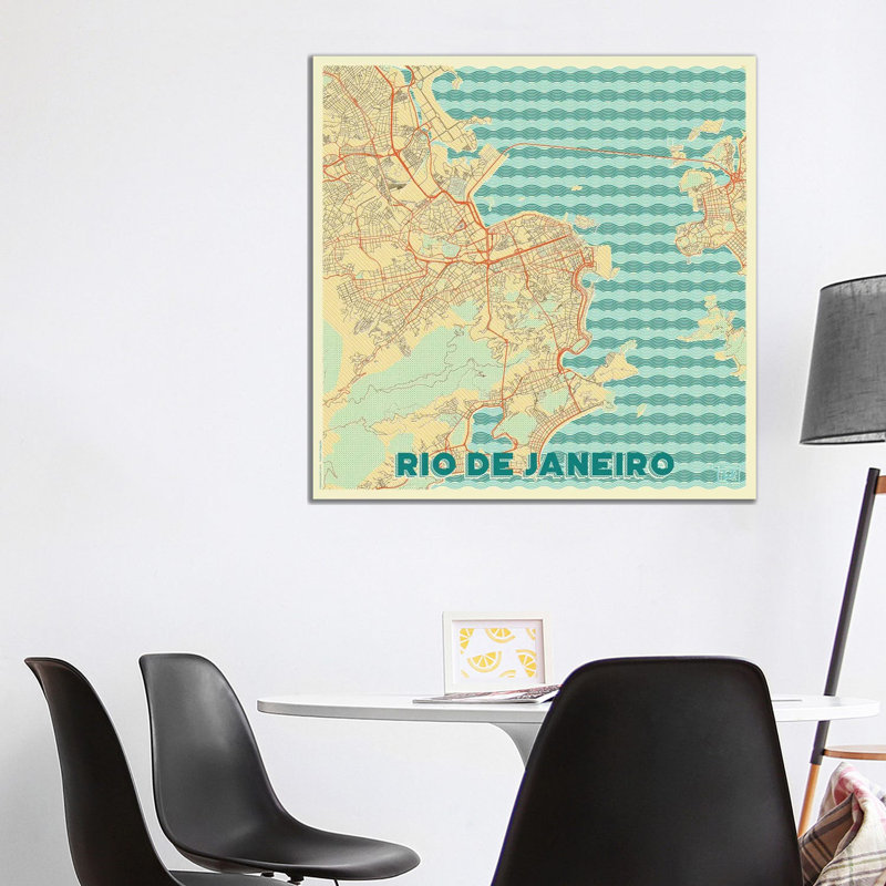 Rio De Janeiro Retro Urban Blueprint Map by Hubert Roguski - Wrapped Canvas Print, 93.98 cm H x 93.98 cm W x 1.91 cm D