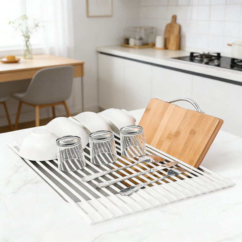 Égouttoir à vaisselle en silicone au-dessus de l'évier, tapis égouttoir pliable antidérapant, sous-plat résistant à la chaleur et organisateur de comptoir de cuisine polyvalent