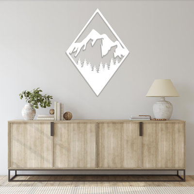 Art mural en métal Diamond Mountain - décor de paysage de montagne géométrique - conception abstraite de silhouette de sommet - suspension murale minimaliste moderne - sculpture en métal industrielle rustique - décoration intérieure inspirée de la nature - pièce d'art remarquable
