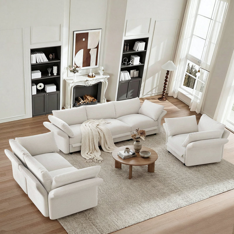 Ensemble de canapé modulaire en chenille 3 pièces, ensemble de canapé de salon surdimensionné, Beige