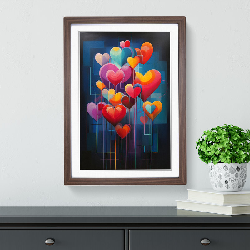 Love Heart Modern - Single Picture Frame Print on Wood, Walnut, 46" H x 34" W x 2" D