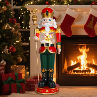 Grand wapiti de Noël casse-noisette-arbre de Noël autorotations père Noël, très grand ornement de table électrique, un casse-noisette en bois robuste avec neige mondiale