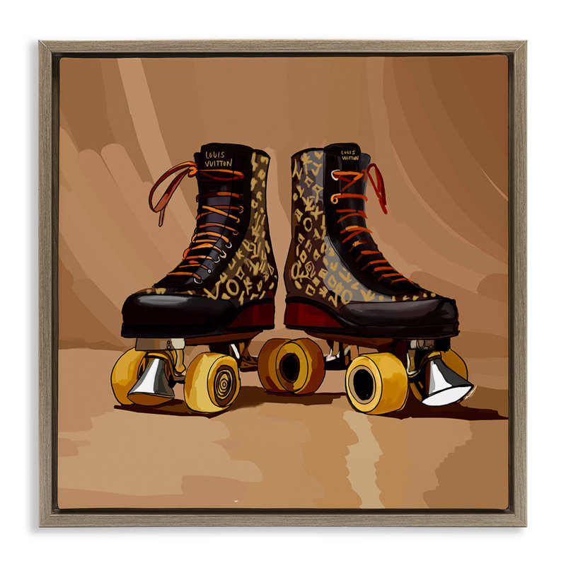 «Brown Roller Skates» par Amelia Noyes, Cadre flottant orme Montalcino, H 18 po x l 18 po