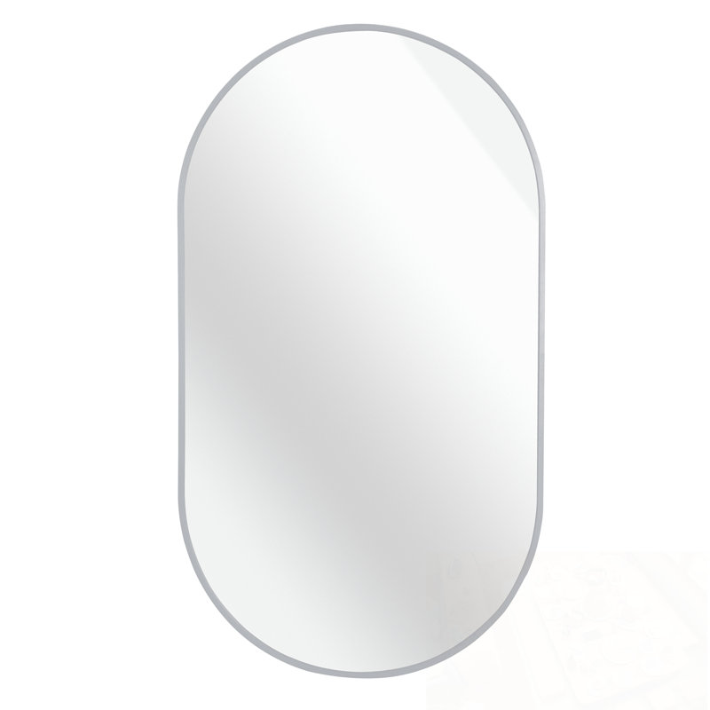 Miroir ovale mural en métal, Argent