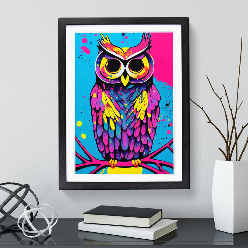 Owl Paint Splash No.6 - Framed Print, Black Framed, 46cm H x 34cm W x 2cm D