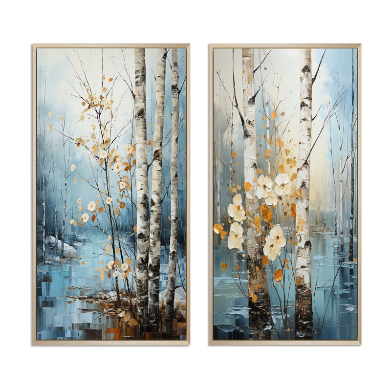Birch Woods Winter Whispers - ensemble de 2 reproductions, Encadrement brun, H 32 po x l 32 po