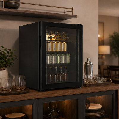 Rolipo 1.8 Cu. Ft. Freestanding Beverage Cooler with Tempered Glass Door, Wire Shelf and LED Interior Light, Black — FIN-0018168 | Fridge.com
