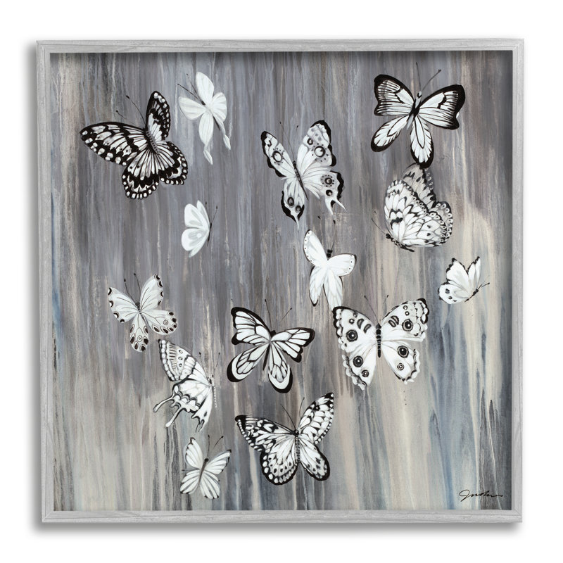 Papillons monochromes rustiques à motif d'insectes volants - impression, Estampe numérique Farmhouse, H 24 po x l 24 po