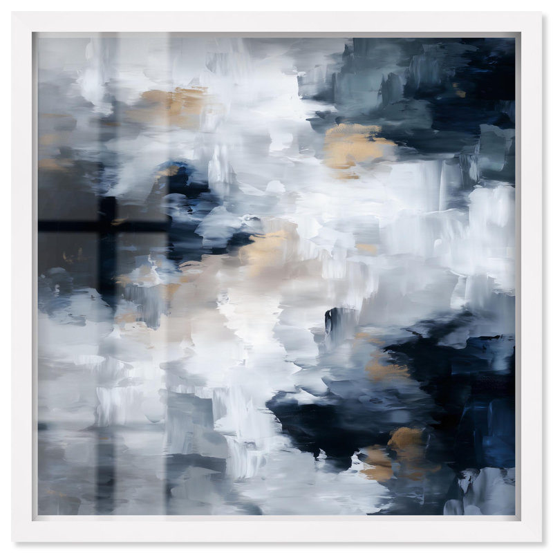 «Midnight and Ivory II Shadowbox Print», art mural abstrait par Art Remedy, H 13 po x l 13 po, Blanc