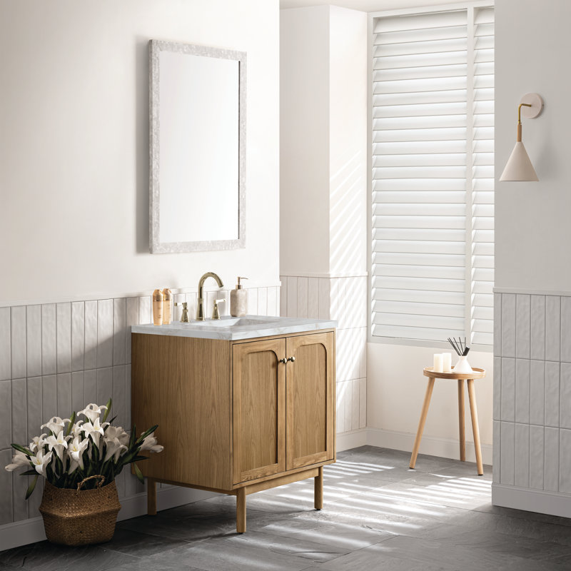 Laurent 30'' W Single Vanity, Victorian Silver, 8" Widespread, Light Natural Oak