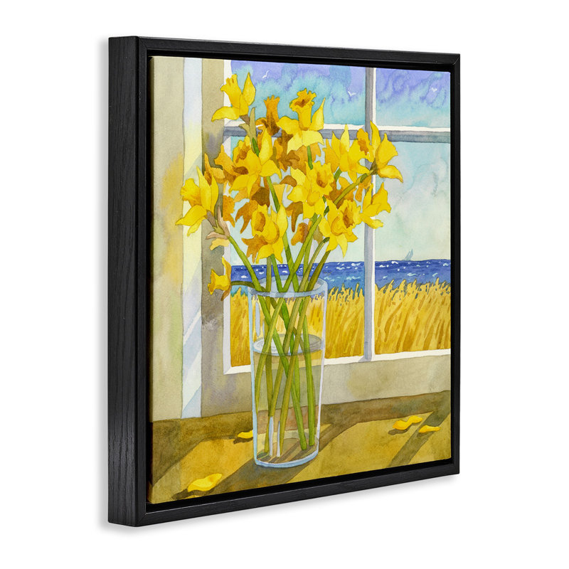 Daffodils in Seaside Window, 18" H x 18" W, Jet Black Floater Frame