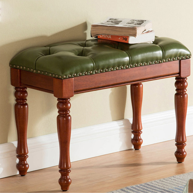Banc rembourré vert en bois massif, H 17,72 po x l 23,62 po x P 11,81 po, Vert