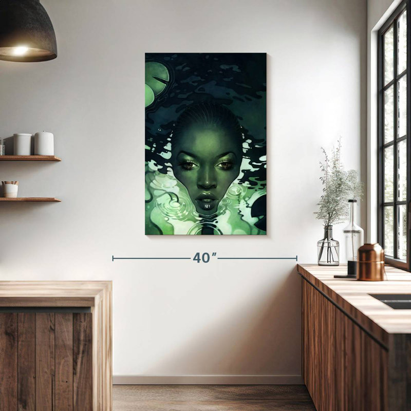 Leisha, femme verte dans une eau sombre, H 39 po x l 26 po