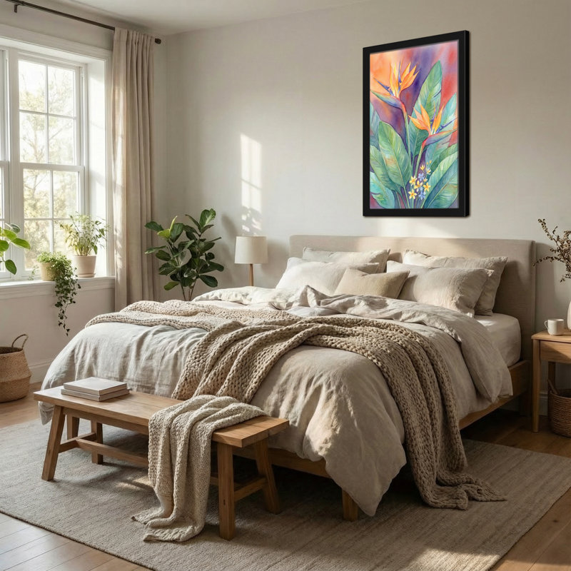 Plantes et fleurs, fleurs et feuilles tropicales, reproduction d'art, H 16 po x l 24 po