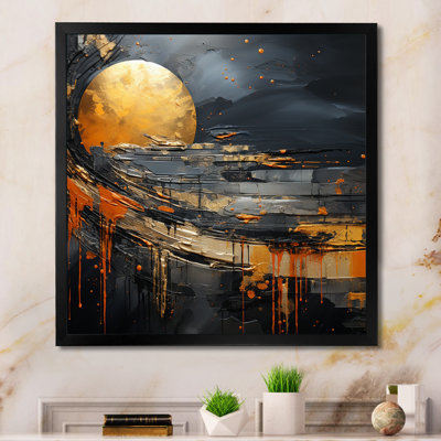 Marbre noir et orange lune II - décoration murale abstraite