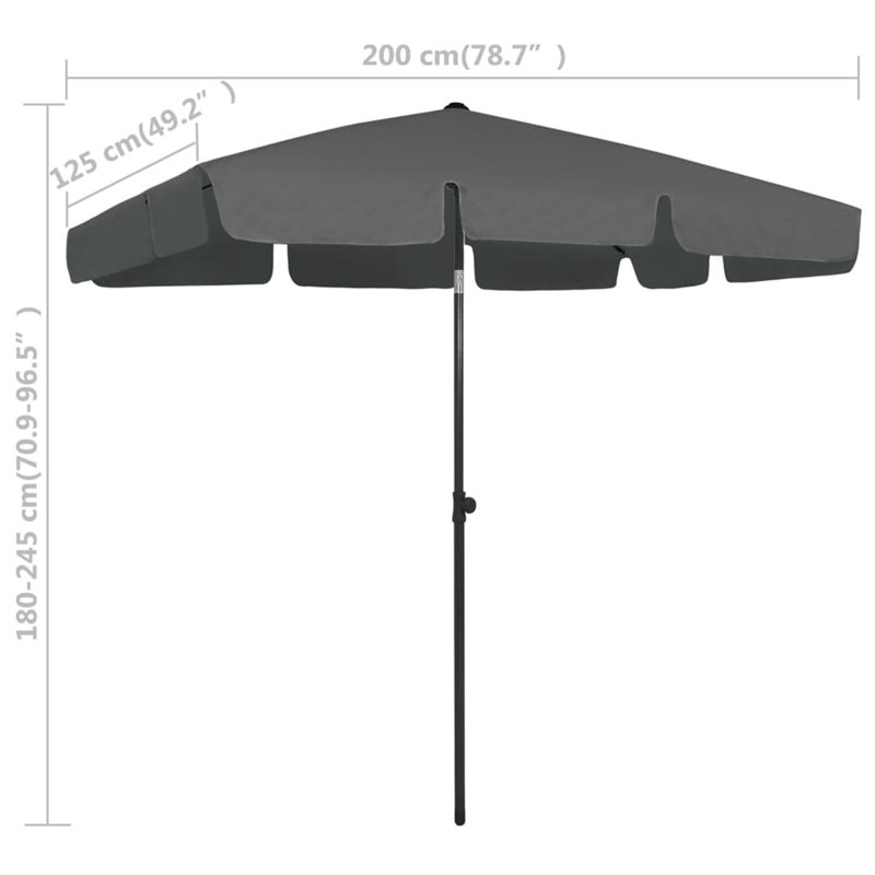 Mathias 200cm X 125cm Rectangular Beach Parasol, Anthracite