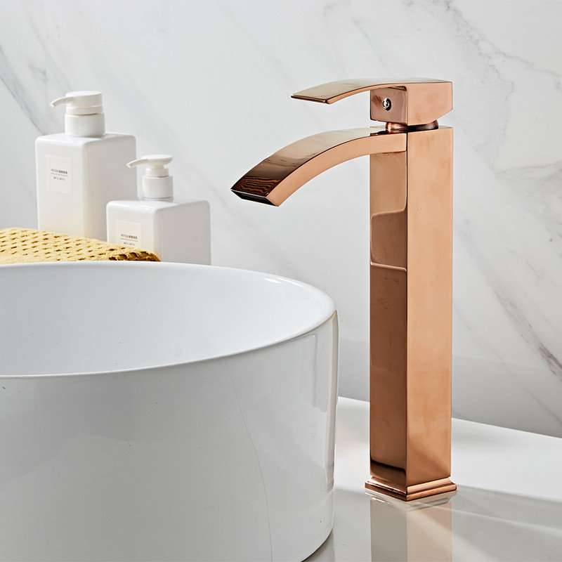 Bathroom Faucet with Drain Assembly, Rose Gold
