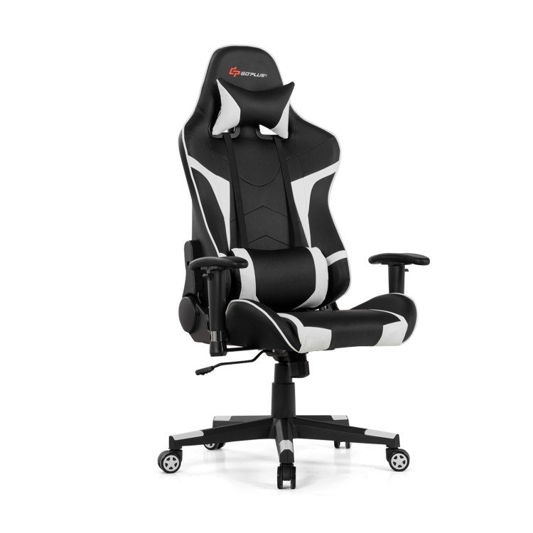 Fauteuil de jeu de massage inclinable et pivotant avec support lombaire, blanc, Simili cuir blanc, White
