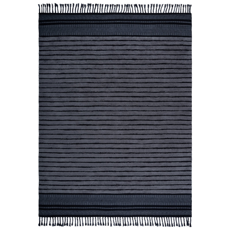 Basildene Hand Woven Cotton Pile Striped Rug, Rectangle 8' x 10'