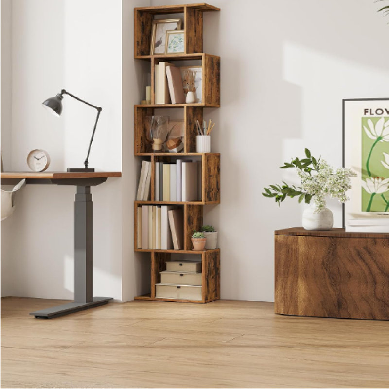 Bookshelf, 6-Tier Bookcase, Brown, (6 Shelves) 191cm H x 40cm W x 24cm D