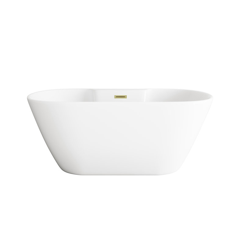 59 Inch Bathtub in Glossy White with Trim, Brushed Gold
