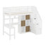 Lit mezzanine en bois avec bureau intégré, DEL, tablettes de rangement, armoires et escalier-689027954