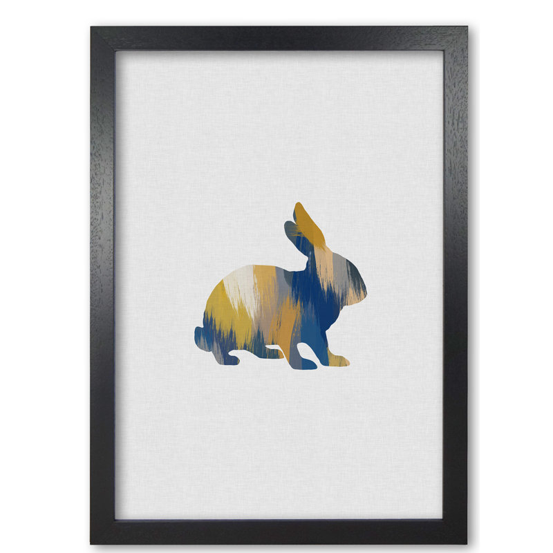Rabbit Blue & Yellow - Print, 30 cm H x 21 cm W x 5 cm D, Black Grain Frame