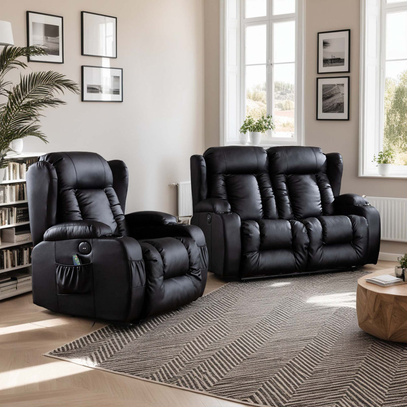 Electric Reclining Living Room Sets, Black