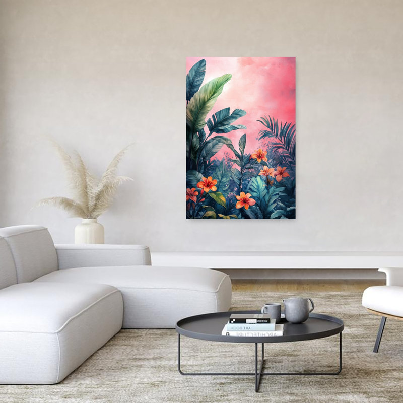 Art tropical avec feuilles tropicales, 60" H x 40" W