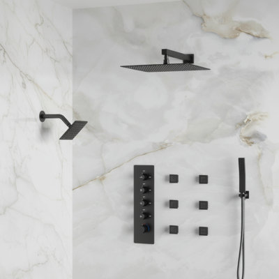  Système de pomme de douche thermostatique double, robinet de douche à pluie haute pression mural 16 po avec douchette et jet pour le corps