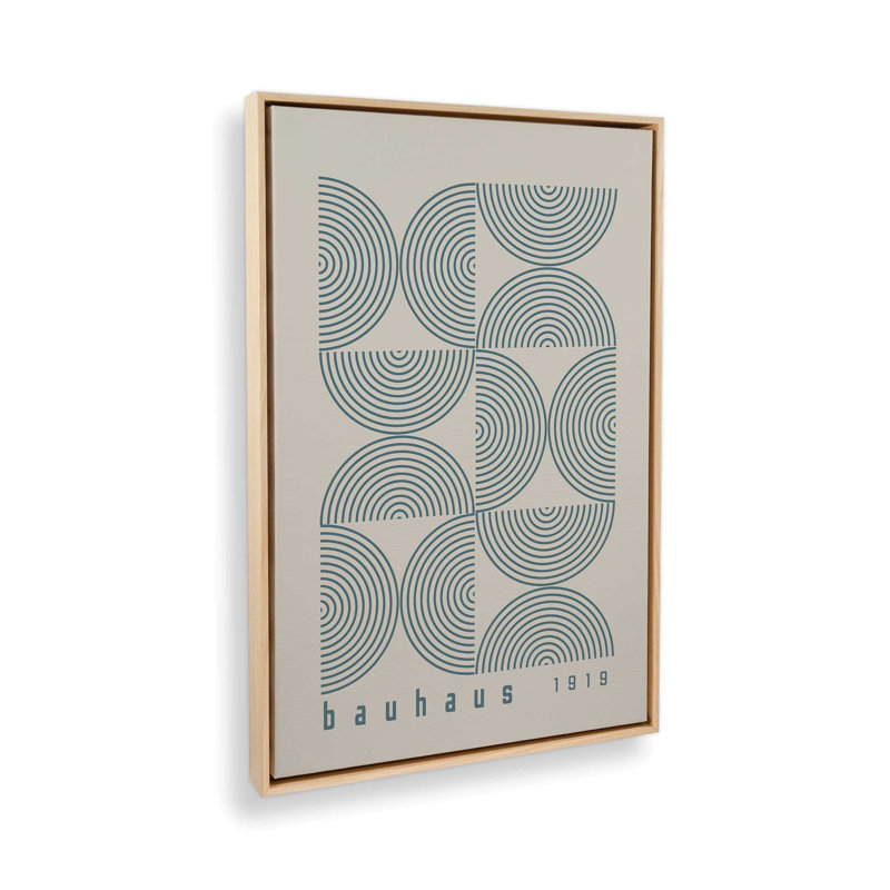 Affiche de composition Bauhaus, Cadre américain en érable flottant, Beige / bleu orage, H 12,75 po x l 8,75 po