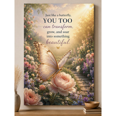 Grand papillon inspirant impression sur toile murale 24 x 36 pouces citation de motivation décoration transformation croissance état d'esprit positif salon bureau prêt à accrocher